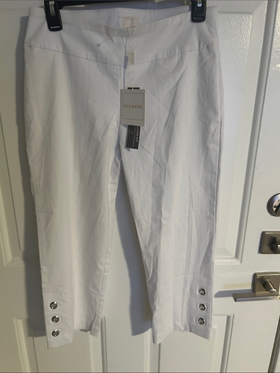 Zac & Rachel Pants - Zac & Rachel White Cropped Pants with Silver Button Hem